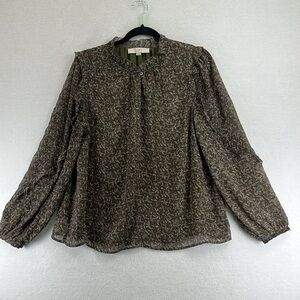 Loft Women’s Blouse Size M Olive White Mauve Sz M Polyester Career Office Dressy